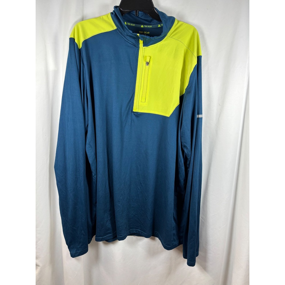 Tek Gear Mens 3XLT Quarter Zip Pullover Teal Neon Yellow Colorblock Dry Tek Top